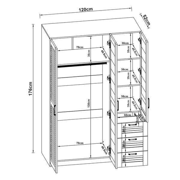 Klädskåp Finning garderob 176x120x52 cm mörk valnöt 3 lådor [en.casa]