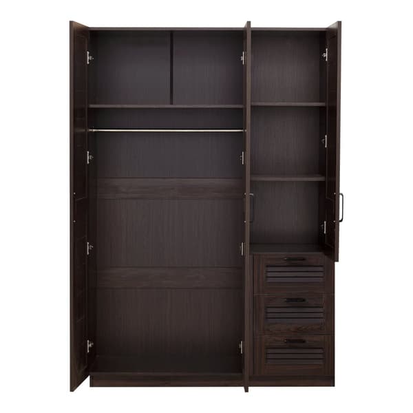Klädskåp Finning garderob 176x120x52 cm mörk valnöt 3 lådor [en.casa]