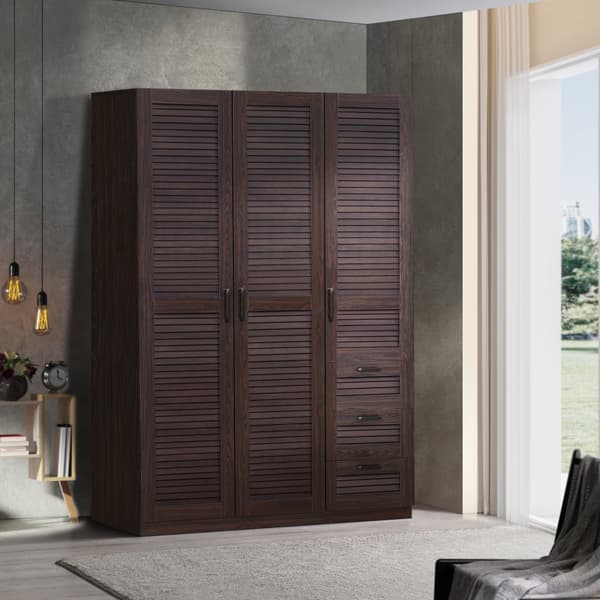 Klädskåp Finning garderob 176x120x52 cm mörk valnöt 3 lådor [en.casa]