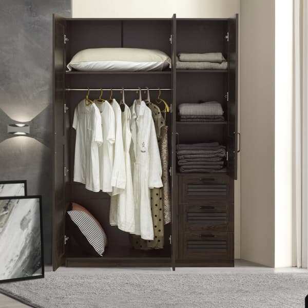 Klädskåp Finning garderob 176x120x52 cm mörk valnöt 3 lådor [en.casa]
