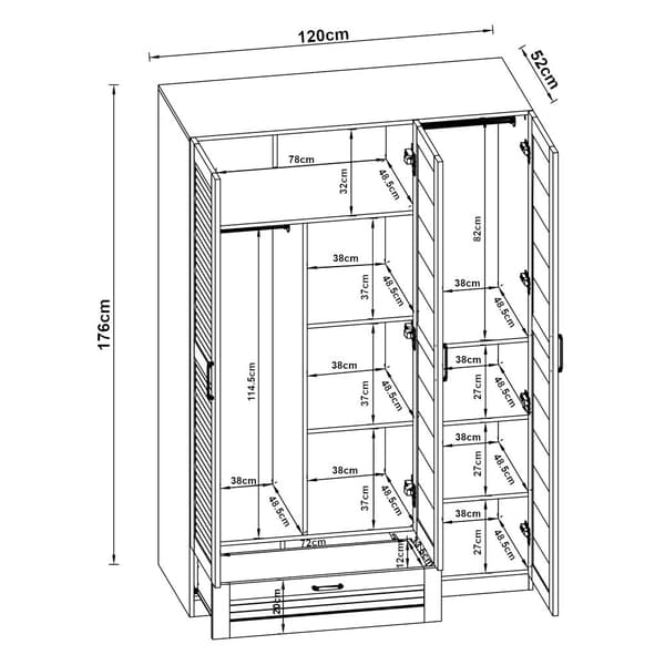 Klädskåp Finning garderob 176x120x52 cm mörk valnöt låda 7 fack [en.casa]