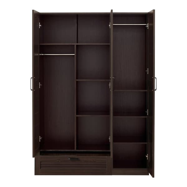 Klädskåp Finning garderob 176x120x52 cm mörk valnöt låda 7 fack [en.casa]