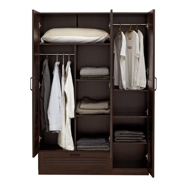 Klädskåp Finning garderob 176x120x52 cm mörk valnöt låda 7 fack [en.casa]