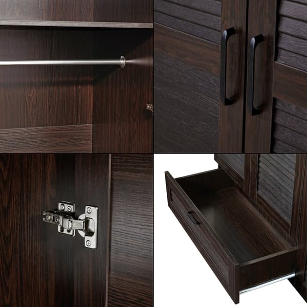 Klädskåp Finning garderob 176x120x52 cm mörk valnöt låda 7 fack [en.casa]