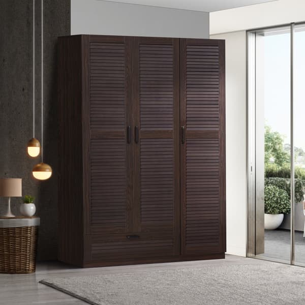 Klädskåp Finning garderob 176x120x52 cm mörk valnöt låda 7 fack [en.casa]