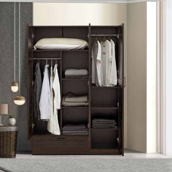 Klädskåp Finning garderob 176x120x52 cm mörk valnöt låda 7 fack [en.casa]