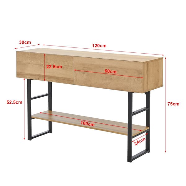 Sidobord Varberg 75x120x30 cm avlastningsbord svart ekfärg med två lådor [en.casa]