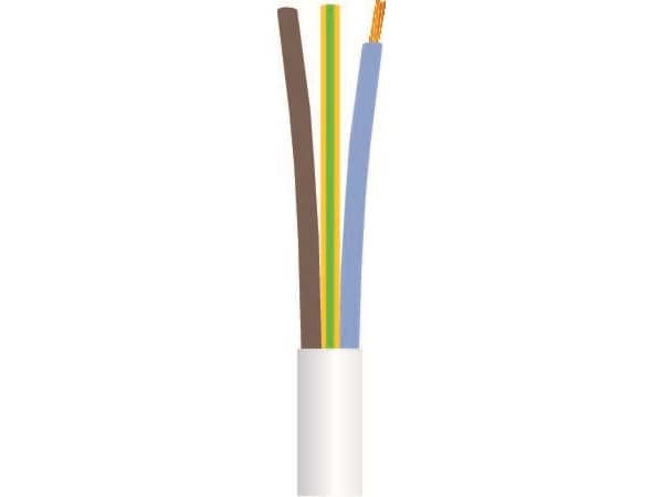 Johto pyöreä, PVC3G0,75 mm² PKLJ valkoinen 300/300Vrengas, kaapelin halkaisija 5,2-6,7 mm - (100 metriä)