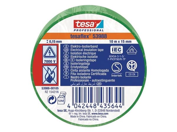 PVC Isoleringstape grøn - Tesaflex VDE/IEC PVC 10mx15mm