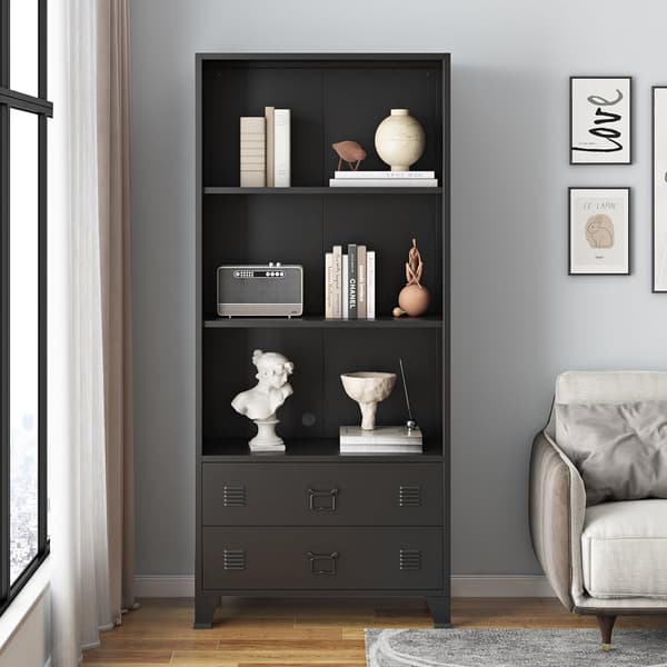 Bokhylla Hammarland med 2 lådor 180x80x40 cm svart [en.casa]