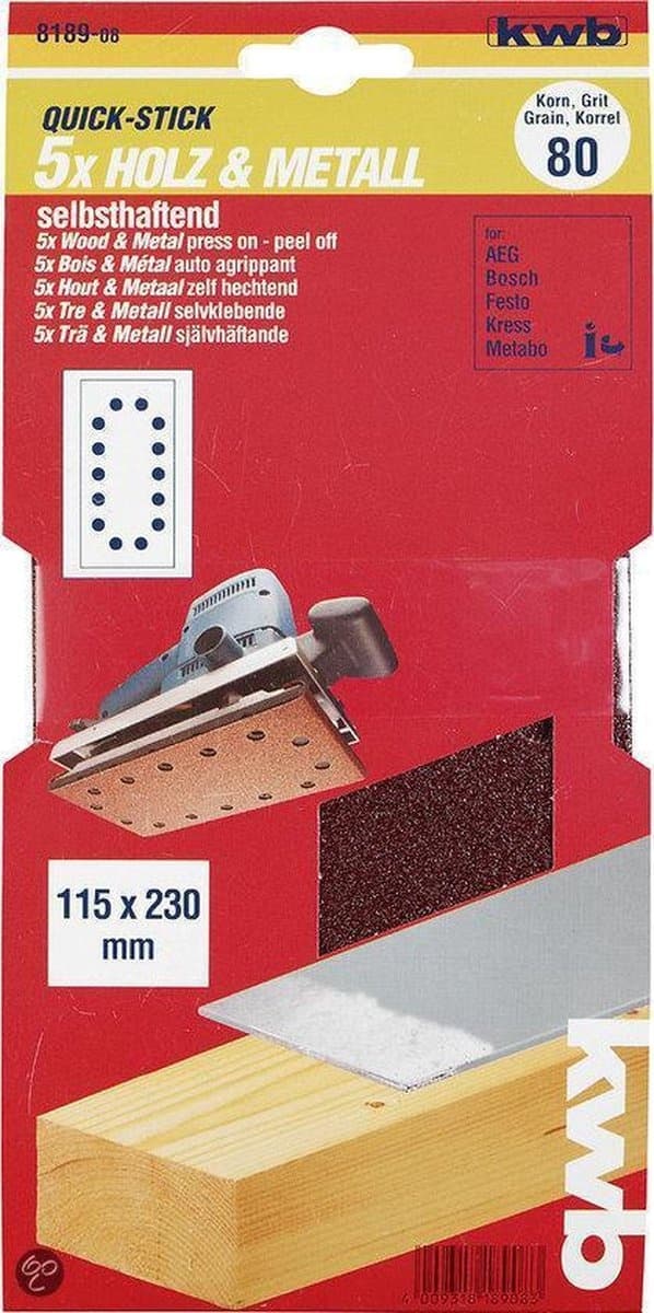 KWB slipremsa 115 x 230 mm - Korn 120 - 818912 - 5 st.