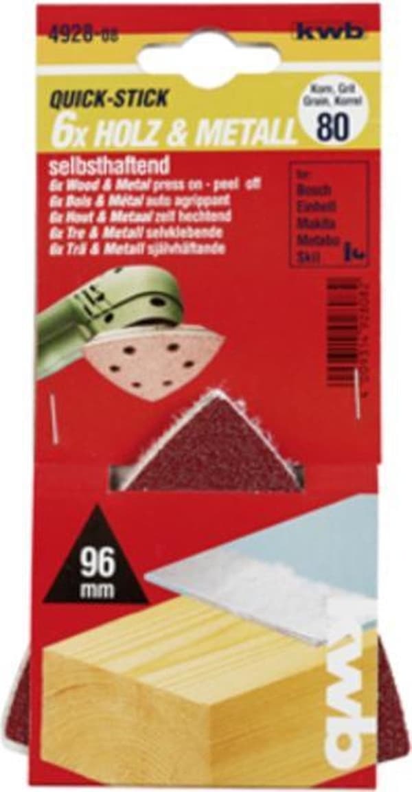 KWB slipskiva Delta 93 x 93 mm - Korn 400 - Kardborrefäste - 492840 - 5 st.