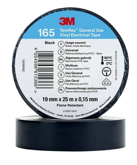 3M 165BK6E Isoleringstape Sort 19mmx25m (7100184810)