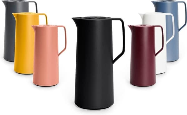 Motiva termokande, 1 liter, plastik, Quick-Press lukning, 12 timer varm, 24 timer kold, glaskolbe, skandinavisk design, sort
