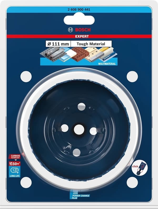 Bosch Expert Tough Material - hulsav - til plast, mursten, bløde fliser, rustfri stålplader, træ med metal - 111 mm