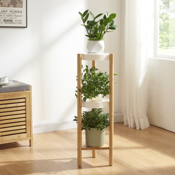 Piedestal Sastamala växtställ 78x25x25 cm bambu vit [en.casa]
