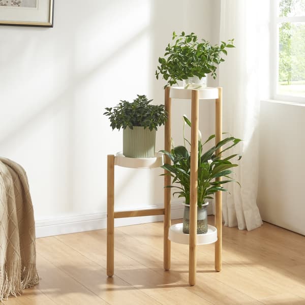 Piedestal Sastamala växtställ 78x52x25 cm bambu vit 3 hyllplan [en.casa]