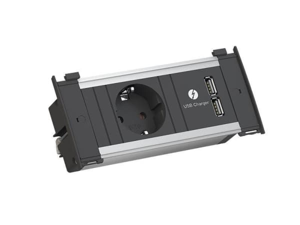 Bachmann KAPSA - Eluttag - X-small - 2P+E - Typ F, USB - med fönsterluckor - 1 eluttag, 2 USB-uttag - 3.1 A - svart, RAL 9005