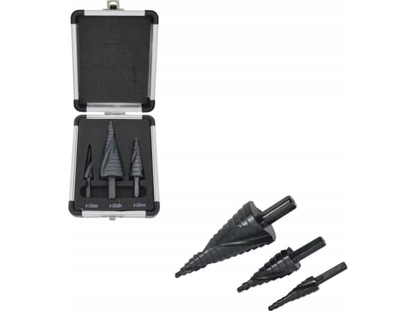 Drill AW-Tools AW bor GRADERET SPIRALSETT. 3 stk../ 4-12 4-20 4-39mm/ AICrN/ Sort/ KASSE PLAST.
