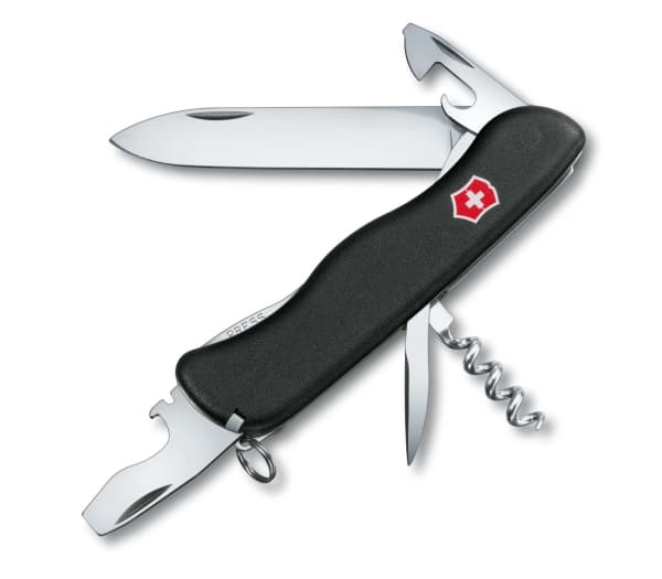 Victorinox Picknicker, Fällkniv med låsblad, Kniv med flera verktyg, Clip point, Polyamid, Svart, 11 verktyg