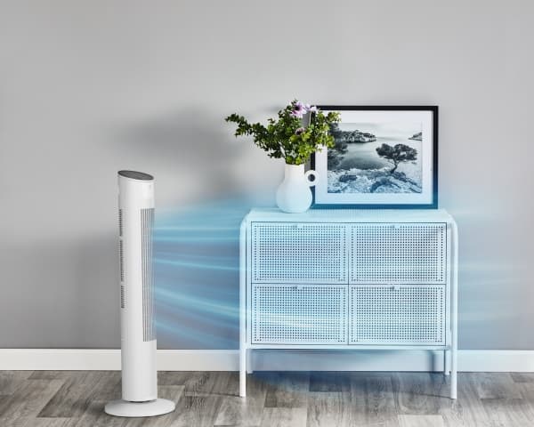 Rowenta Eole VU6871, Kotitaloustornituuletin, Valkoinen, Lattia, Taulukko, 55 dB, 193,8 m³/h, Painikkeet, Langaton