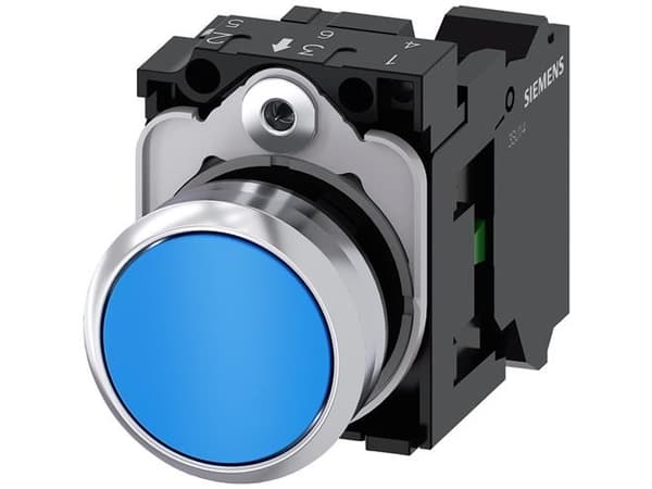 Trykknap 22mm ru met højg blå kn 1NR fj