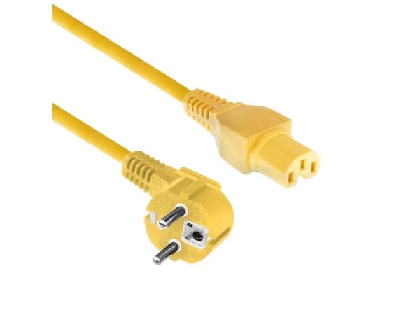 ACT Powercord mains connector CEE 7/7 male (angled) - C15 yellow 2 m
