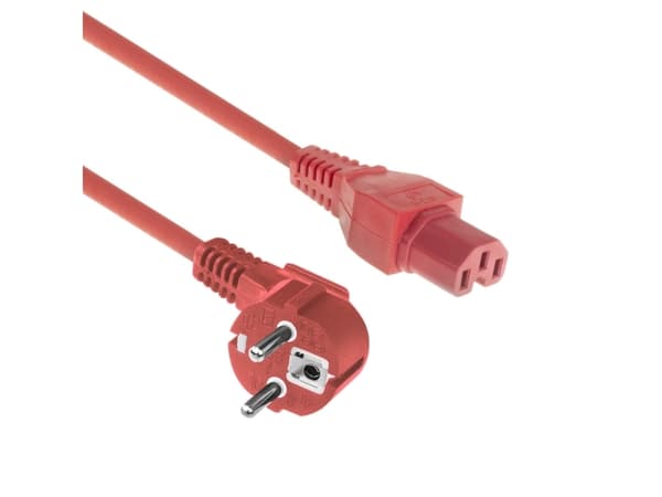ACT Powercord mains connector CEE 7/7 male (angled) - C15 red 1.5 m