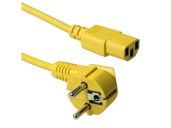 ACT Powercord mains connector CEE 7/7 male (angled) - C13 yellow 1.8 m