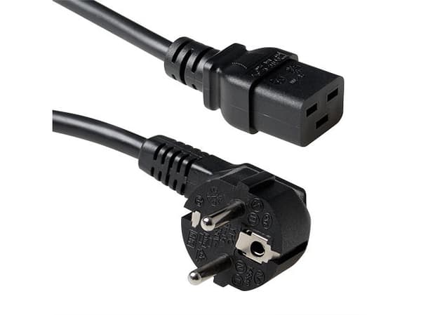 ACT Powercord mains connector CEE7/7 male (angled) - C19 black 3.00 m POWERCORD SCHUKO-C19 BLK 3.00M (AK5186)