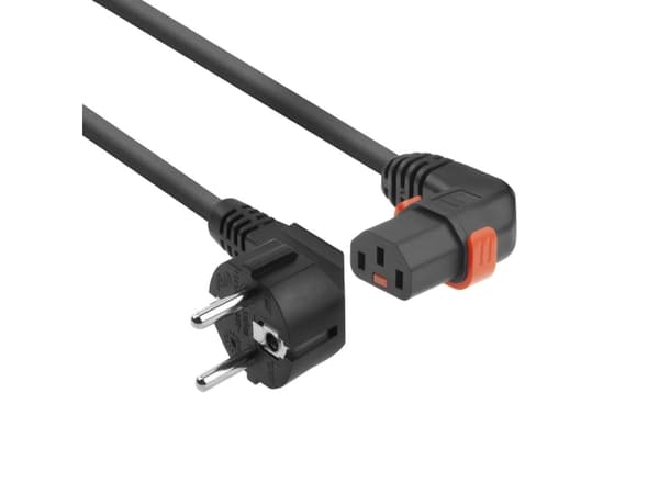 ACT Powercord CEE 7/7 male (angled) - C13 IEC Lock (right angled) black 2 m, EL450S (AK5262)