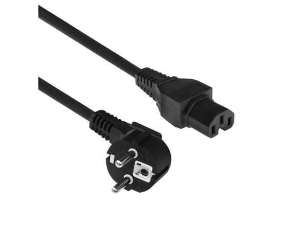 ACT Powercord mains connector CEE 7/7 male (angled) - C15 black 1 m