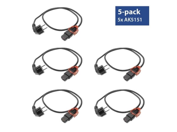 ACT Powercord CEE 7/7 male (angled) - C13 IEC Lock+ black 2 m, EL332S, 5-pack (AK5326)