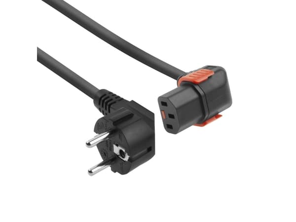 ACT Powercord CEE 7/7 male (angled) - C13 IEC Lock (down angled) black 2 m, EL453S