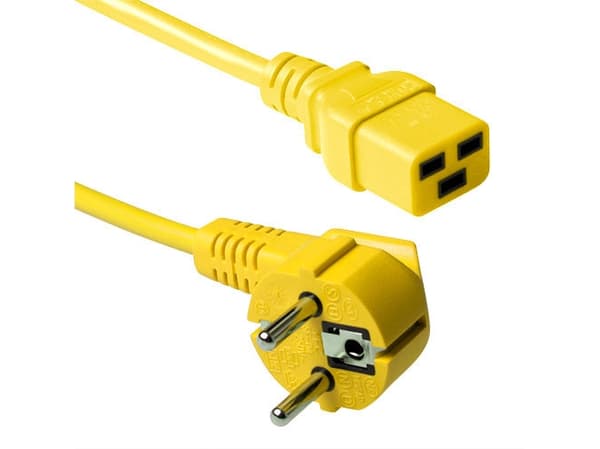 ACT Powercord mains connector CEE7/7 male (angled) - C19 yellow 1.20 m. Lengte: 1.2 m Powercord schuko-c19 yel 1.20m (AK5180)