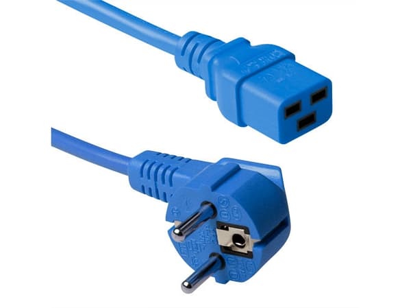 ACT Powercord mains connector CEE7/7 male (angled) - C19 blue 1.20 m. Lengte: 1.2 m Powercord schuko-c19 blu 1.20m (AK5172)