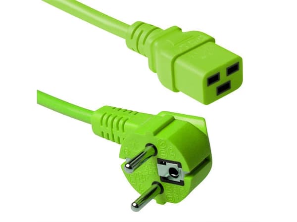 ACT Powercord mains connector CEE7/7 male (angled) - C19 green 1.80 m. Lengte: 1.8 m Powercord schuko-c19 grn 1.80m (AK5177)