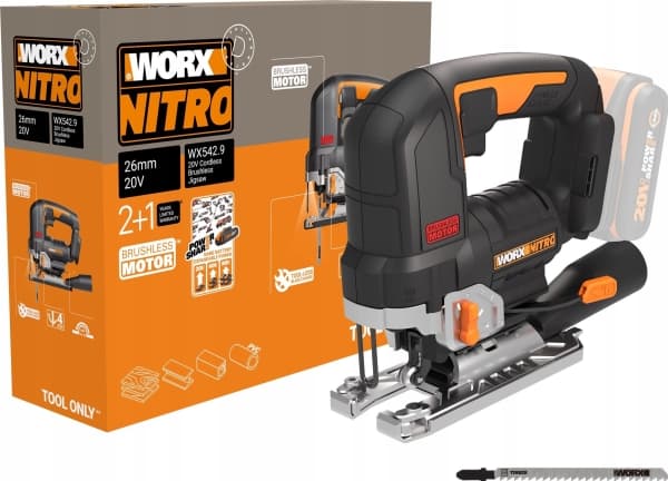 Worx 20V stikksag, 26 mm, karbonfri, solo [WX542.9]