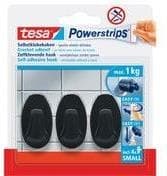 tesa Powerstrips krog LILLE oval, sort lavet af højkvalitets plastik, kan bruges flere gange - 1 stk (58275-00000-20)