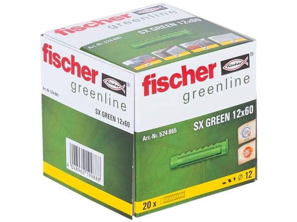 Fischer 524865, Väggplugg, Tegel, Betong, 60 mm, 1,2 cm, 8 cm, 8 mm