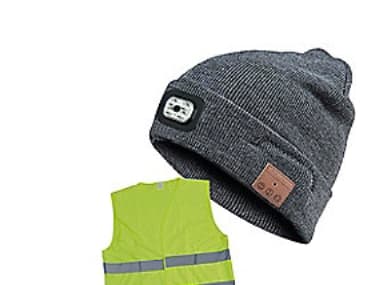 Blue Electric LED Beanie - Bluetooth-kuulokkeella., toimitetaan Mukana turvaliivi