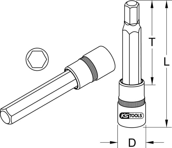 KS TOOLS 1/2" bit fatning, sekskant fatning, lang, 19 mm (911.1339)