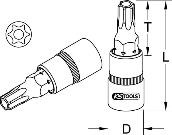 KS TOOLS 1/2" bits fatning TX med fronthul, TB25 (911.1372)