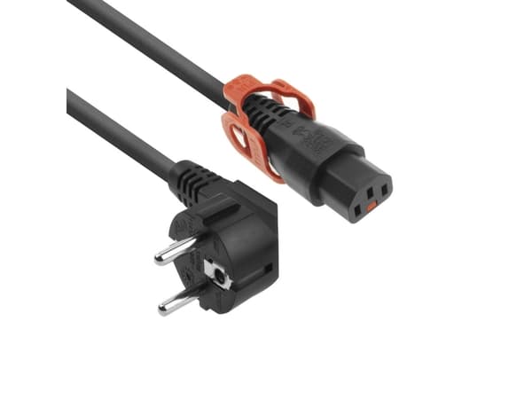 ACT Powercord CEE 7/7 male (angled) - C13 IEC Lock+ black 2 m, EL332S
