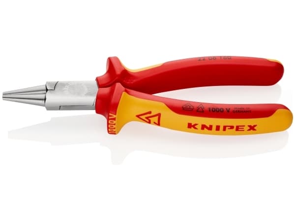 Knipex 22 06 160 VDE Rundtang Lige Krom-vanadium elektrostål 160 mm