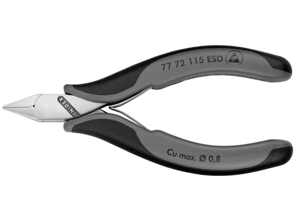 Knipex 77 72 115 ESD, Diagonal tang, Stål, Plast, Sort, Grå, 115 mm, 69 g