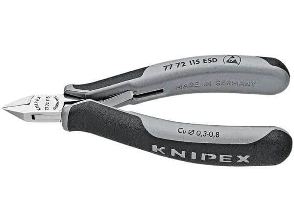 Knipex 77 72 115 ESD, Diagonal tang, Stål, Plast, Sort, Grå, 115 mm, 69 g