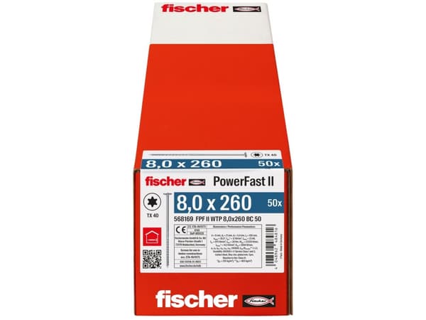 Fischer PowerFast II 568169 Kiinnitysruuvit 8 mm 260 mm Sisäinen monihammasteräs galvanoitu 50 kpl
