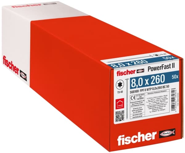 Fischer PowerFast II 568169 Kiinnitysruuvit 8 mm 260 mm Sisäinen monihammasteräs galvanoitu 50 kpl