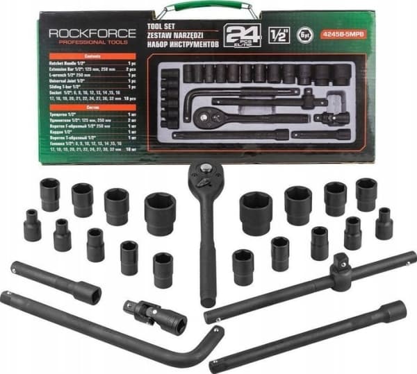 ROCKFORCE Rinkinys SLAGNØKLER 24 stk. 1/2" 6 VINKEL (8-32 mm)